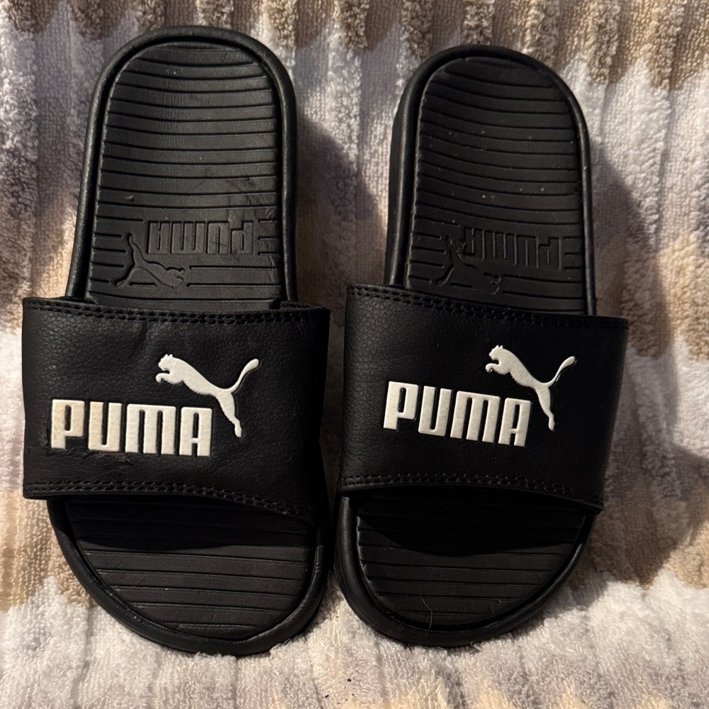 PUMA Kids Black and White Slide Sandals